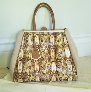 FENDI phyton/linen hand bag made in Italy mint